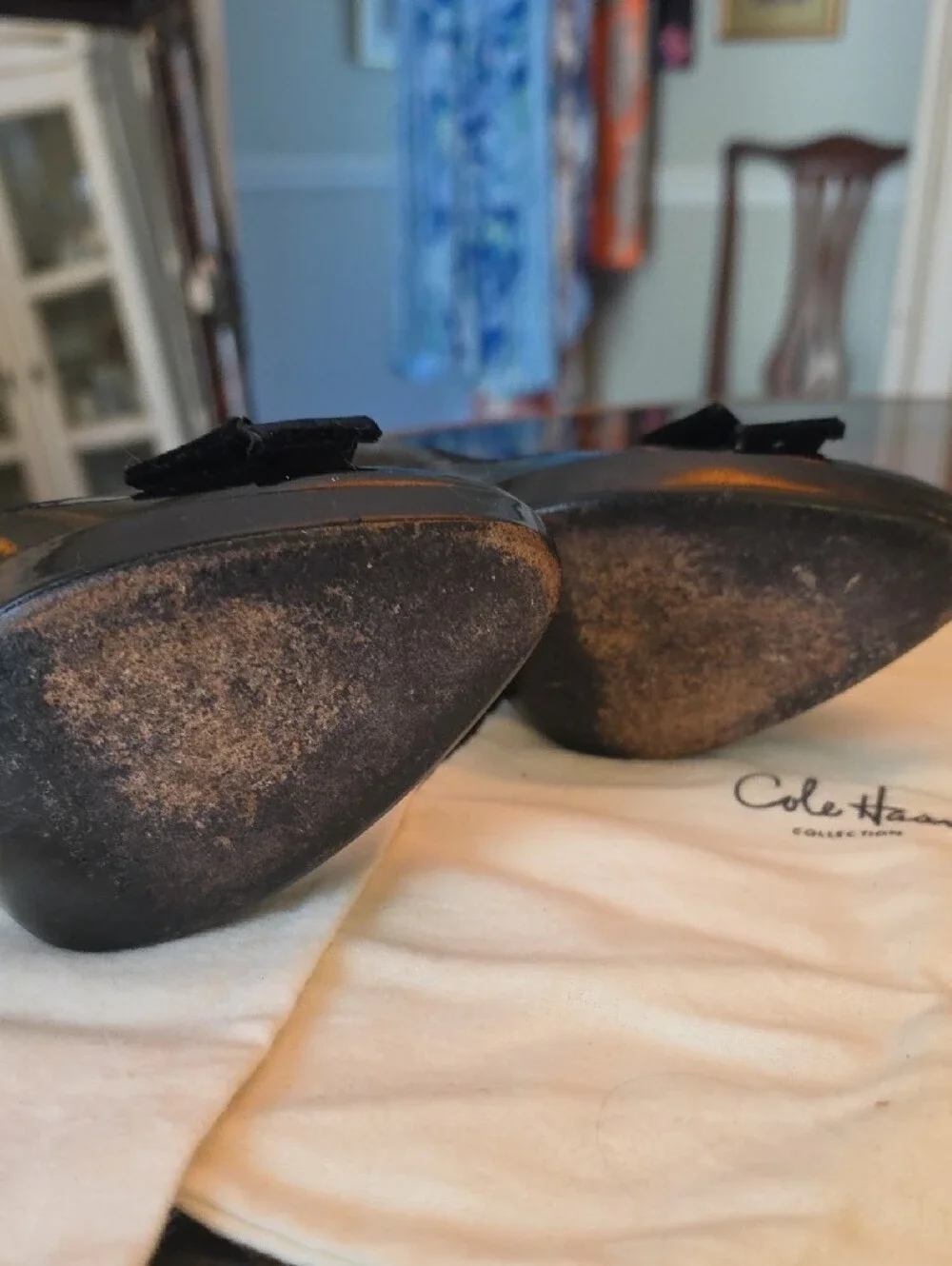 Cole Haan Black Patent Pointed-Toe Pumps with Velvet Bow NIKE AIR